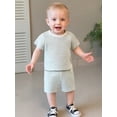 thumbnail image 6 of Loicainy Baby Toddler Summer Clothes 3 6 12 18 24 Months 2T 3T 4T 5T Waffle Striped Short Sleeve T-shirt Elastic Waist Shorts Kids 2 Piece Outfits Set, 6 of 9