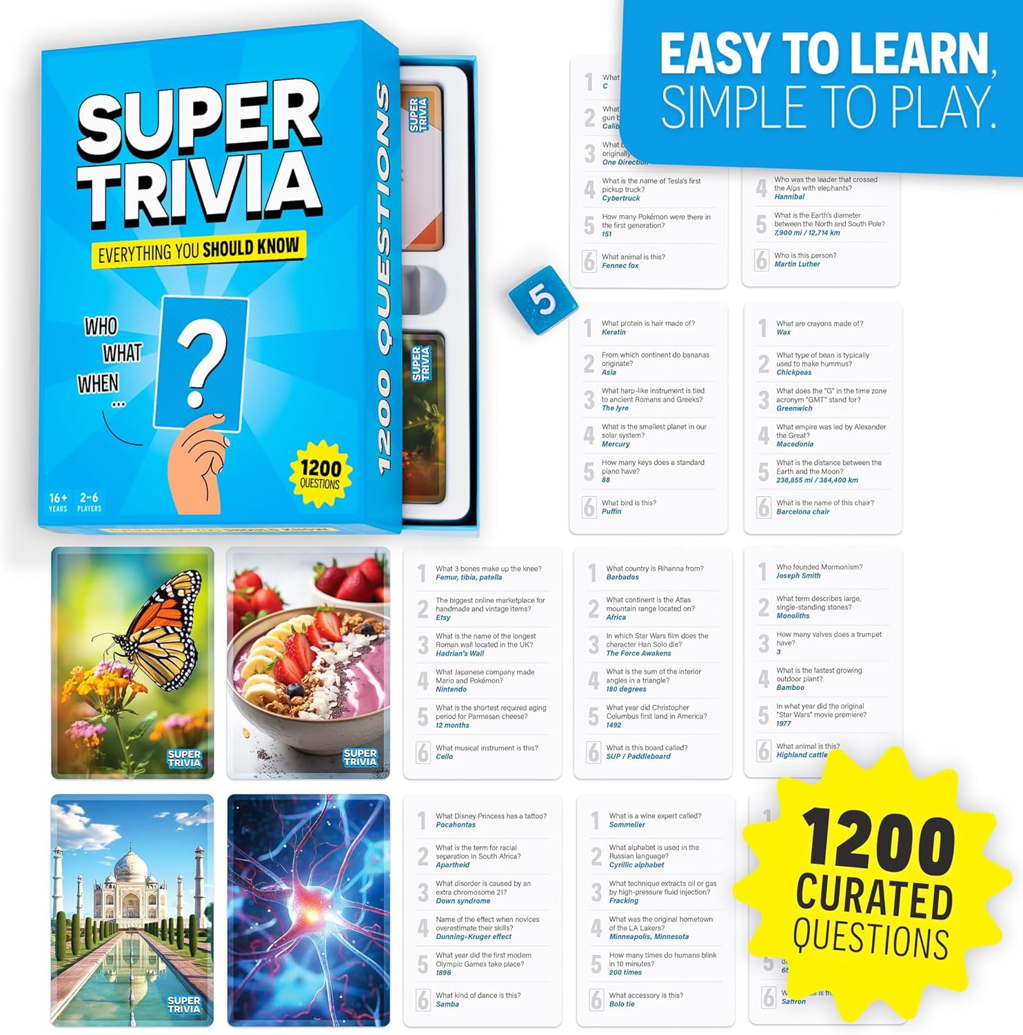 Super Trivia Games for Adults with 1200 Questions - Things You Should Have Known - Fun Board Game with Trivia Cards