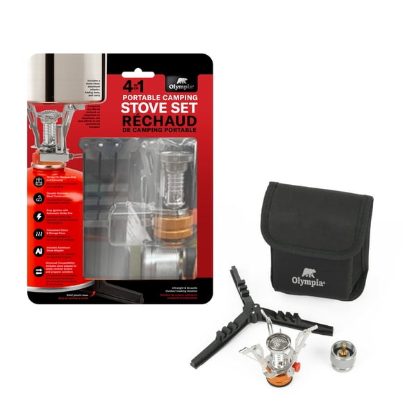 Olympia 4-in-1 Camping Stove Stand & Adapter Set, Isobutane-to-Propane Fuel Adapter