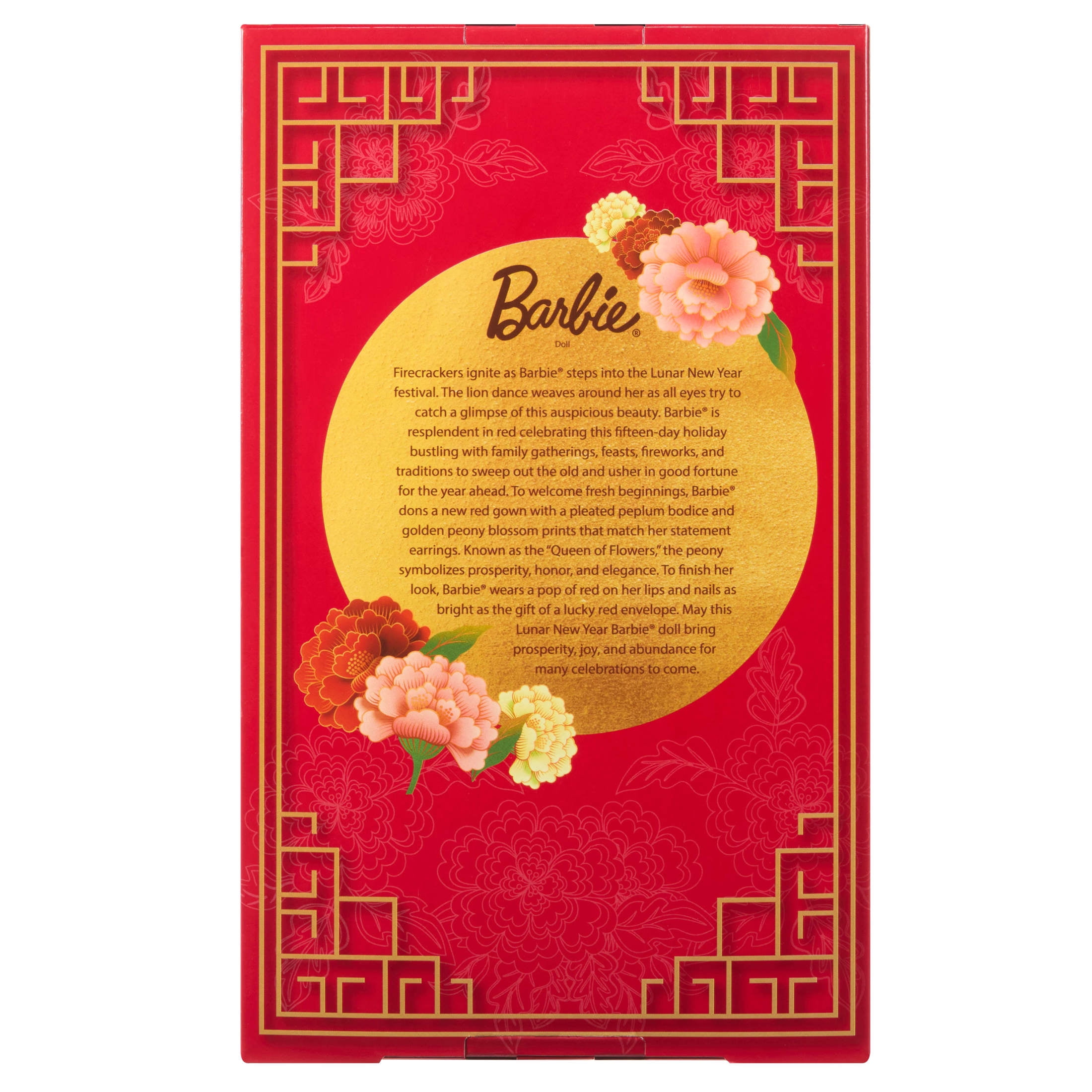 Barbie Signature Lunar New Year Fashion Doll, Red Dress with Golden Peonies, Collectible Holiday Gift