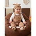 thumbnail image 6 of RUINIXCW Newborn Baby Boy Girl Football Outfit Infant Baby Boys Girls Fall Winter Clothes Rugby Printed Long Sleeve Romper with Front Pocket Bib Overalls Suspender Pants Hat Set, 6 of 9