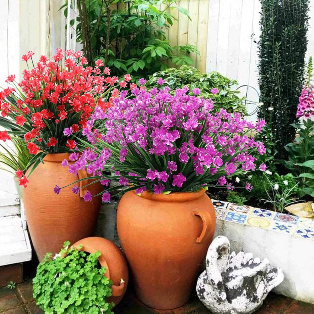 Zukuco 12PCS Artificial Flowers,Fake Greenery Faux Plastic Bushes Fake Shrubs UV Resistant Faux Plastic Plants for Wedding Hanging Bouquet Indoor Outdoor Home Garden Office Vase(Fuchsia)
