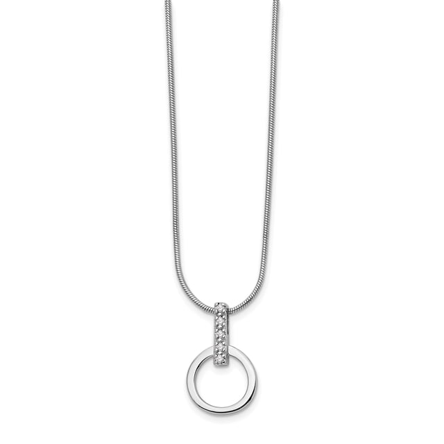 925 Sterling Silver 18 Inch Circle Diamond Necklace 2 Extender Pendant Charm Geometric
