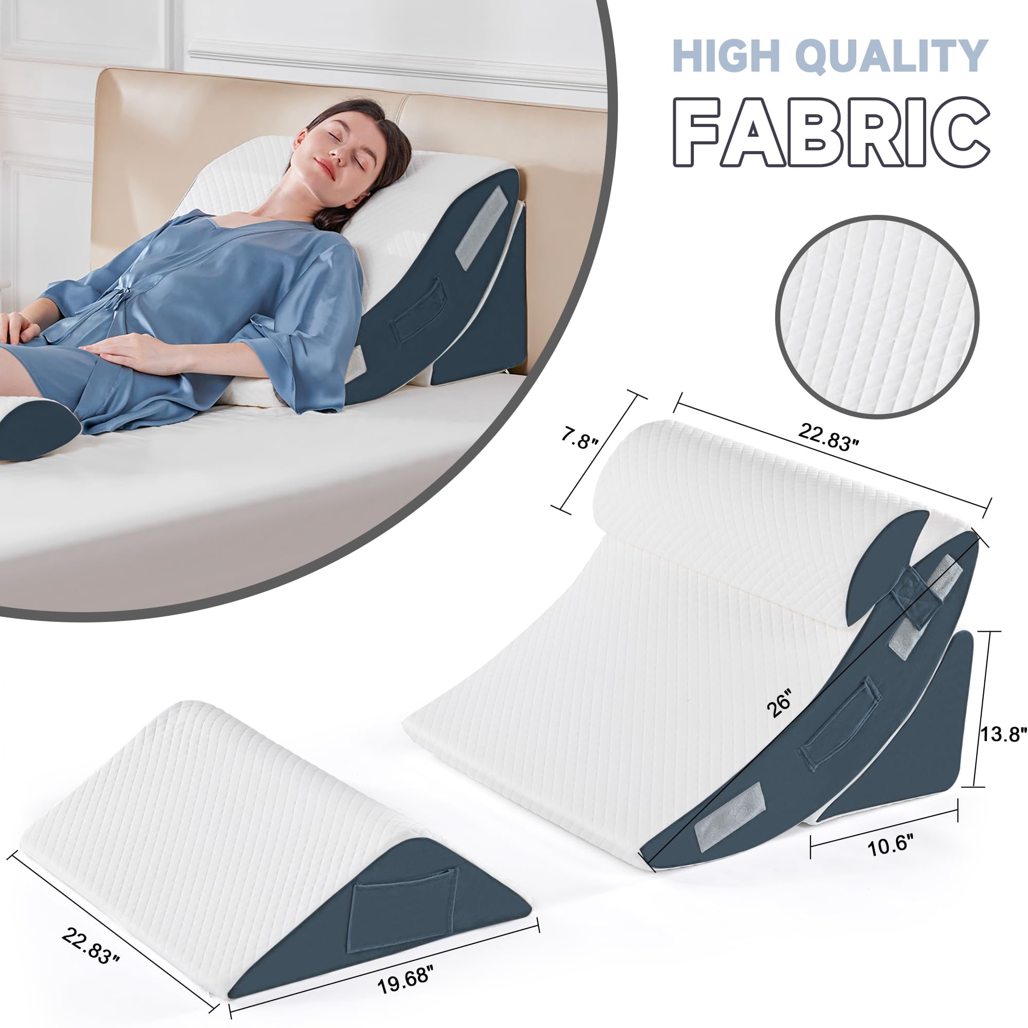 4pcs Bed Wedge Pillow Set For Sleeping  Foam Body And Leg Triangle Adjustable Support - Acid Reflux Pillows Navy