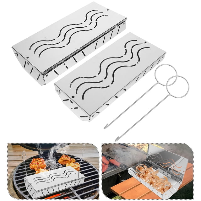 OULII 2Pcs Silver Smoke Tray Designed For Grill Enthusiasts Using Stainless Steel Material