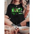 thumbnail image 1 of Camiseta de mujer verano Patrón de Corazón cuello redondoSt. Patrick's Day Nurse & Four-Leaf Clover Graphic Tee - Women's Casual T-Shirt, Short Sleeve, Crew Neck, Machine Washable, Alphabet Print, S, 1 of 7