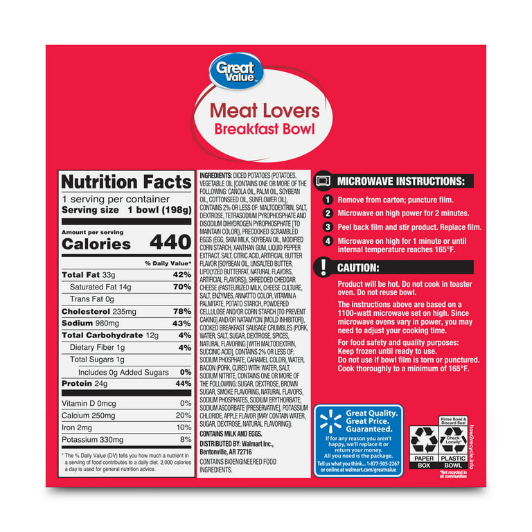 Realgood Foods Co. Meat Lovers Breakfast Bowl Meal, 7 oz Bowl (Frozen),  Gluten-Free, Regular