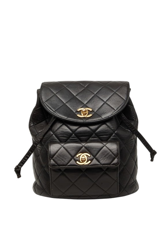 Pre-Owned Chanel Matelass Coco Mark Chain Backpack Daypack Black Lambskin Women's CHANEL