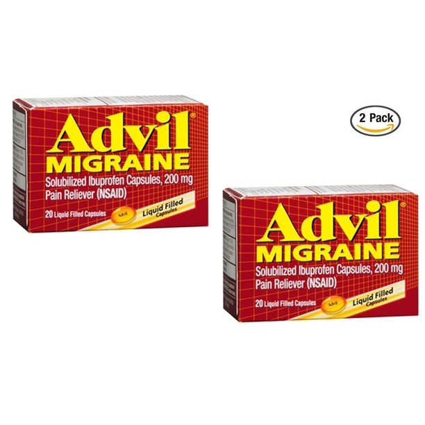 Advil Migraine Liquid Filled Capsules 20ct 200mg Advanced Medicine For Pain (Pack of 2