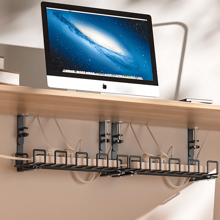 Holocky Under Desk Cable Management Tray No Drill Adjustable Cable Wire  Cord Organizer for Home Office