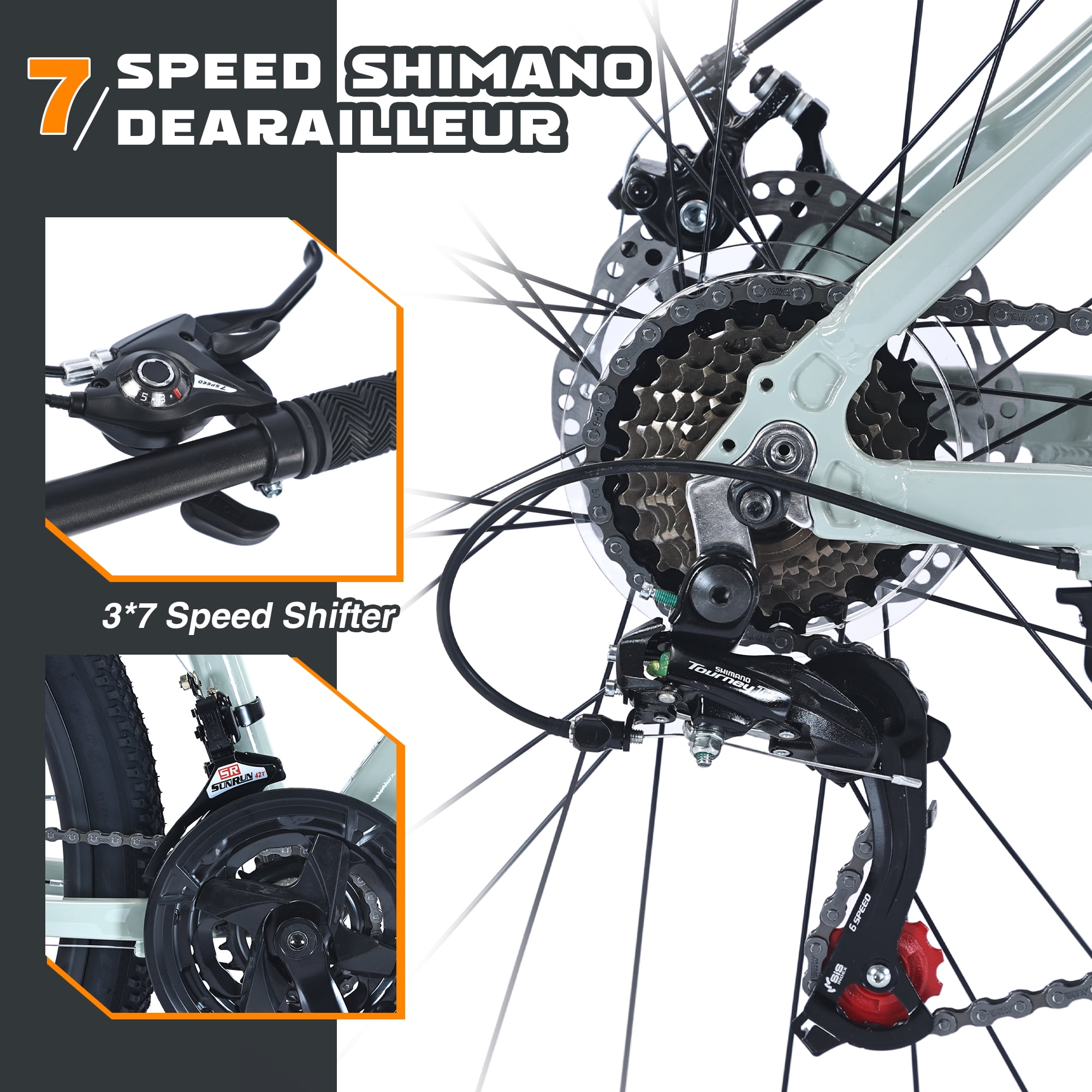 Aukfa 27.5" Aluminum Mountain Bike, 21-Speed MTB with Dual Disc Brakes & Suspension for Men & Women,Green