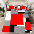 thumbnail image 2 of Erosebridal Red Geometric Bed Sheets Set Full Size, Square Rectangle Bed Sheets Full, Abstract Stripe Decor 4 Pieces, 2 of 7
