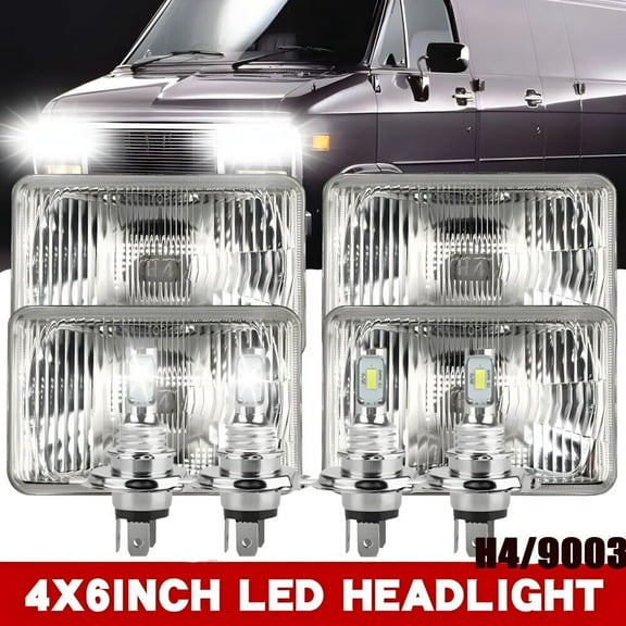 4PCS 4x6'' LED Headlights Hi/Lo H4 Lamp For GMC C1500 Suburban G2500 G3500 Van