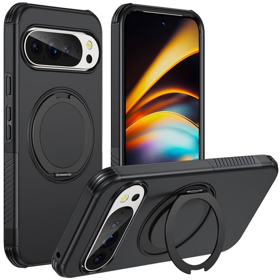 TECH CIRCLE for Google Pixel 10 Pro XL Case,Shockproof TPU PC Magnetic Case Compatible with Mag Safe Built-in Ring Holder Kickstand Cover,Black
