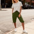 thumbnail image 5 of Inglocry Bermuda Shorts for Women Knee Length Long Shorts Elastic Waist Drawstring Linen Capris Summer Casual Pedal Pushers with Pocket Army Green S, 5 of 5