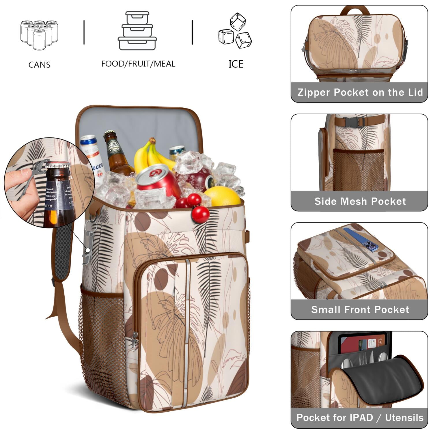 Travel Cooler Bag - Boho Bohemian Art Camping Beer Cooler Backpack with Bottle Opener- Waterproof Insulated Picnic Backpacks - Cooler Bag for Beach