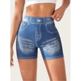 thumbnail image 4 of Women Sexy V Waist Denim Print Biker Shorts Back Ruched Butt Lifting Stretch High Waist Yoga Workout Athletic Shorts, 4 of 6