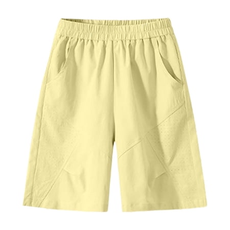 Afuyipoi Shorts for Girls Solid Color Loose Fit High Waist Breathable Summer Shorts Yellow 15-16
