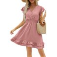 thumbnail image 2 of Women's Dress V-Neck A-line Dresses,Ruffle Short Sleeve Swiss-Dot Chiffon Dress for Summer, 2 of 3