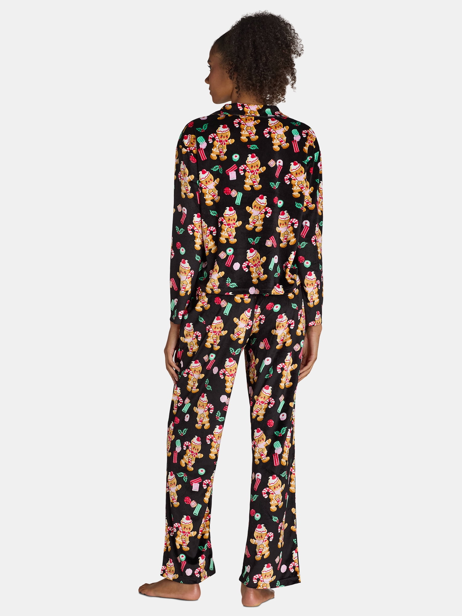 Holiday Time Women’s and Women’s Plus Velour Notch Collar Pajama Top and Pants Set, 2-Piece, Sizes XS-3X