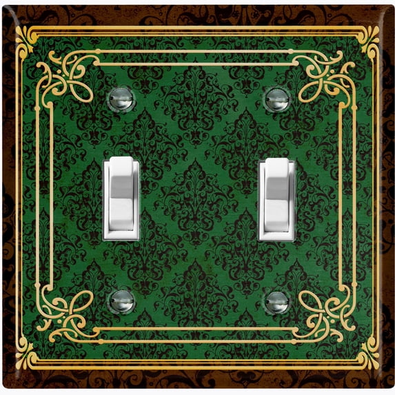 Metal Light Switch Plate Cover Elegant Victorian Floral Damask Frame Green FRA078