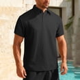 thumbnail image 5 of Fewfanhot Men's Big and Tall Solid Jacquard Button Placket T Shirt, Short Sleeve Collared Pullover Casual Top, S-3XL, 5 of 6