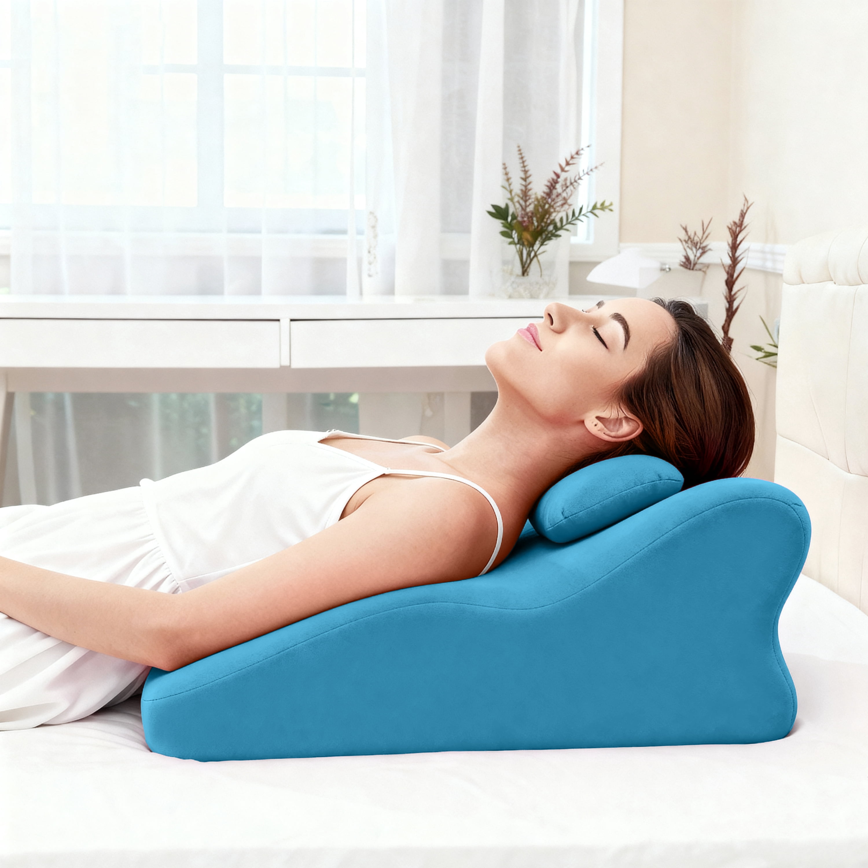 Ergonomic Spinal Posture Support Pillow, Multi‑Functional Bed Pillow for Sleeping, Blue