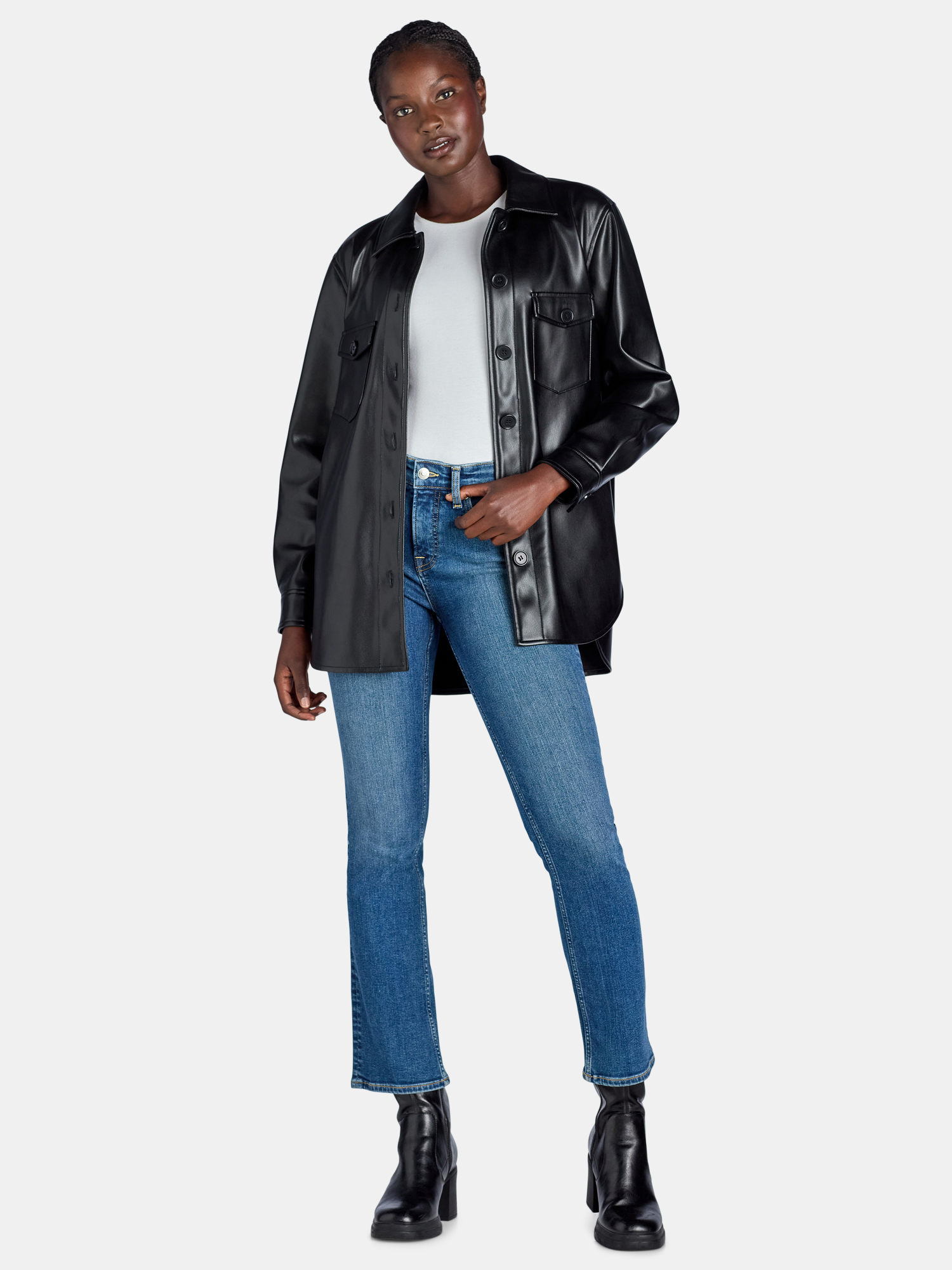 Time and Tru Women's Faux Leather Shacket, Sizes XS-XXXL