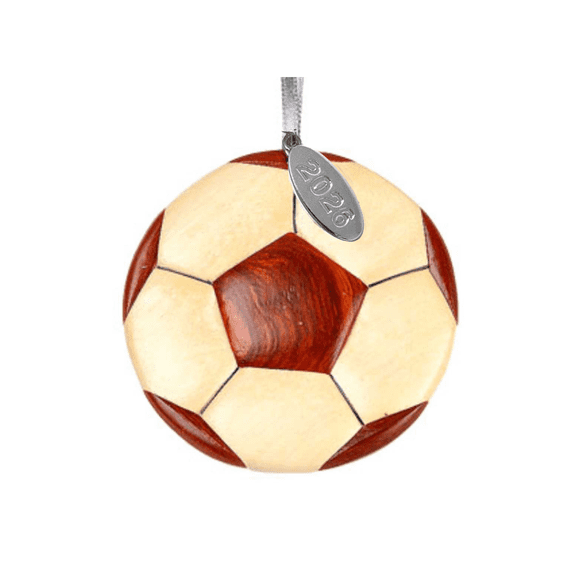 Soccer Ornament - Soccer Christmas Ornament - Stunning Two-Tone Wood Christmas Ornament - Intarsia Design - Comes in a Gift Box so Its Ready for Giving