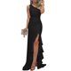 thumbnail image 1 of Sonducket Hombro inclinado Vestido de color sólido Sin mangas Vestido de fiesta de división alta Dobladillo grande con volantes Vestidos negro L, 1 of 1