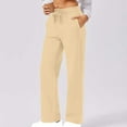 thumbnail image 2 of miqiqism Women Loose Wide Leg Sweatpant Thermal Fleece Lined Trousers High Waisted Drawstring Pants Casual Solid Cinch Pant Fall Winter Sweatpants with Pockets,Beige,Medium, 2 of 6