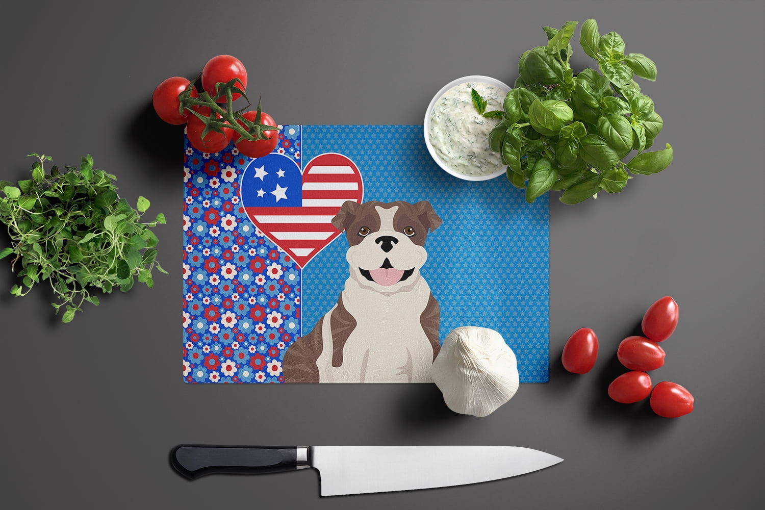 Brindle English Bulldog Glass Cutting Board Large 12 in x 15 in