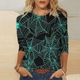 thumbnail image 2 of Yxbdin Halloween Spider Web Print Shirts for Women Graphic Tees Casual Crew Neck 3/4 Sleeve Tops Cozy Plus Size Tshirts for Halloween Holiday, 2 of 6