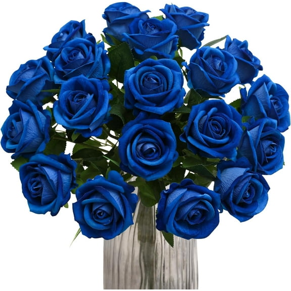 Fake Roses Artificial Silk Flowers - Blue Roses Artificial Faux Flowers with Stems for Home Wedding Centerpiece Hotel Office Decor