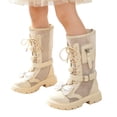 thumbnail image 6 of Girls Mid Calf Boots Mesh Bow Decor Lace Up Back Zipper Boots with Buckle Straps Hollow Out Breathable Lug Sole Shoes White 3 Big Kids, 6 of 7