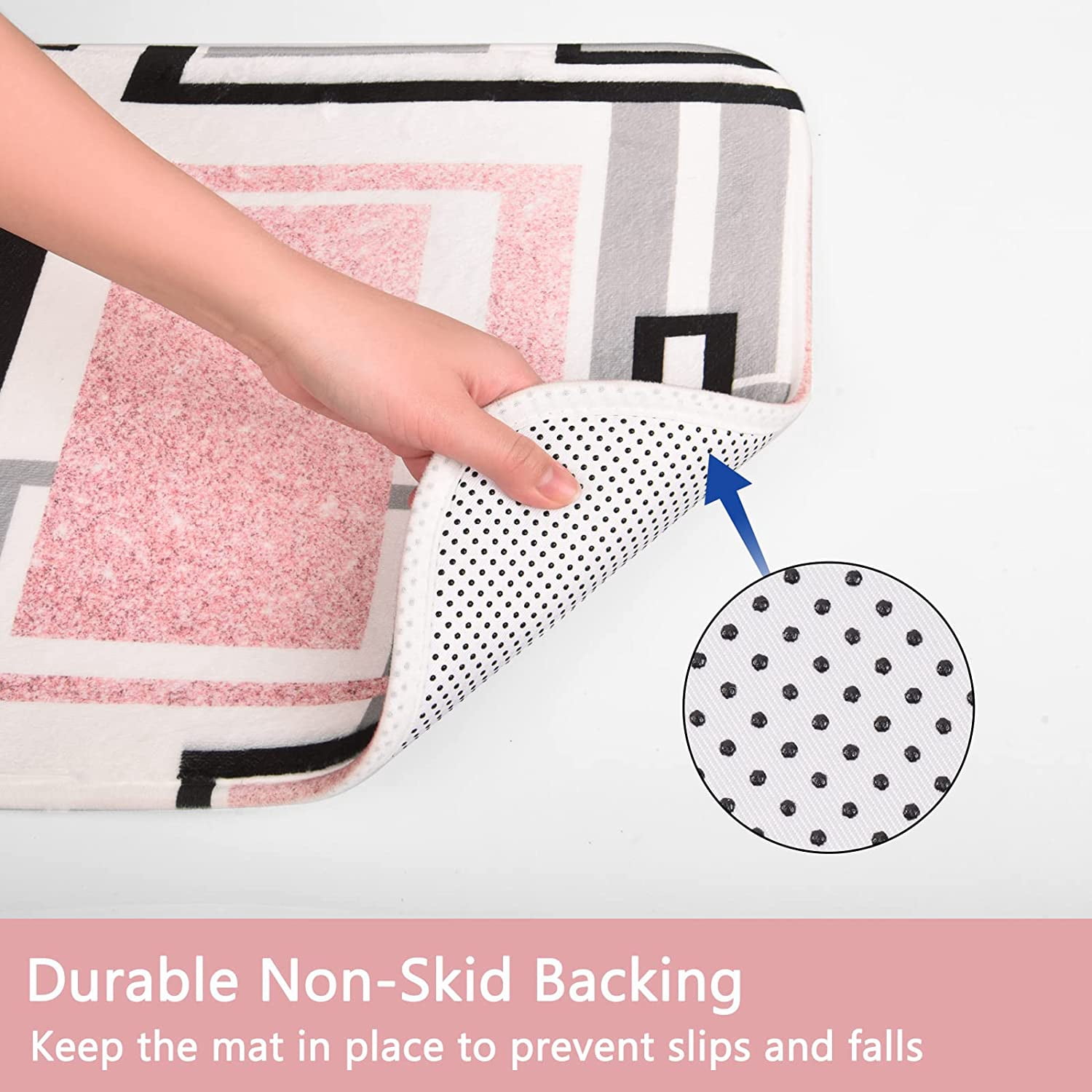 FRAMICS Pink Geometric Shower Curtain Sets with Rugs, 16 Pc Modern Abstract Bathroom Sets, Waterproof Fabric Bathroom Curtain Decor with Hooks