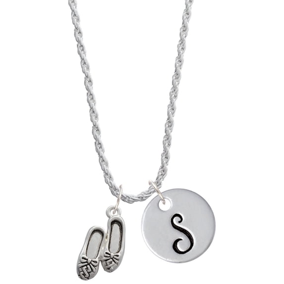 Delight Jewelry Silvertone Ballet Slippers Silvertone Script Initial Disc - S - Charm Necklace, 20"+3"