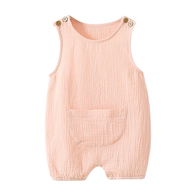 MeetoTime Baby Clothes Spring Summer Sleeveless Jumpsuits Solid Color Pockets Cotton Linen Newborn Infant Romper