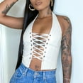 thumbnail image 3 of Women's Tank Tops Halter Neck Strappy Leather Sleeveless Spring Summer Tops for Women, 3 of 4