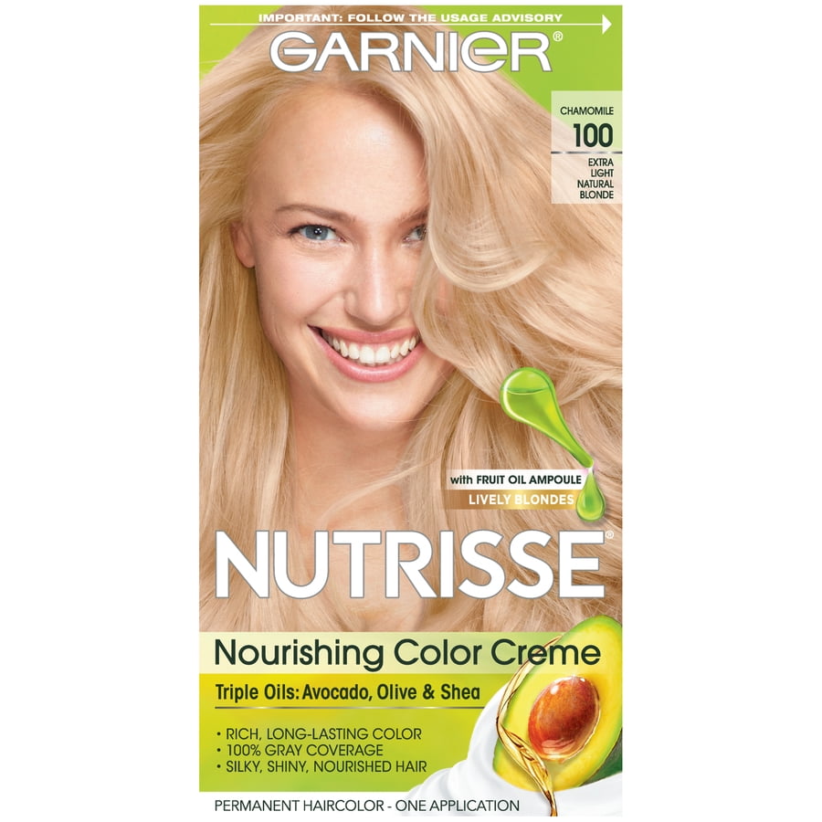 Garnier Nutrisse Nourishing Hair Color Creme, 100 Extra-Light Natural  Blonde (Chamomile), 1 Kit 