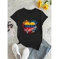 thumbnail image 3 of Creative Heart Flag Graphic Print T-shirt, Casual Round Neck Short Sleeve Top, Women's Clothing, 3 of 8