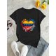 thumbnail image 2 of Camiseta de manga corta para mujer, camisetas tipo túnica, trajes de regalo cómodos, ropa deportiva, camisetas de verano, camiseta básicaCreative Heart Flag Graphic Print T-shirt, Casual Round Neck, 2 of 6