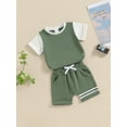 thumbnail image 6 of Aojekbee Boys Summer 2PCS Shorts Sets Short Sleeve Contrast Color Tops and Drawstring Shorts Sets, 6 of 10