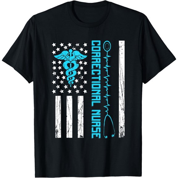 Cute Correctional Nurse US Flag Caduceus T-Shirt for Nursing Professionals