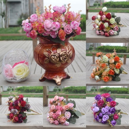 2 Bouquets 42 Head Artifical Rose Silk Flower Bouquet Home Wedding Decor NEW 