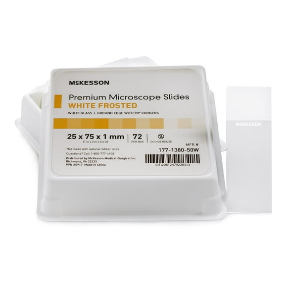 McKesson Glass Microscope Slides 25 X 75 X 1 mm White Frosted End 72 pcs