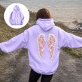 thumbnail image 2 of vigerkar Long Sleeve Wings Graphic Hoodie, Fashion Pullover Hooded Sweatshirt for Women (Purple, M), 2 of 5