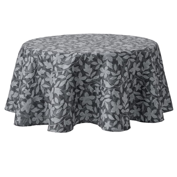 Mainstays Dot Botanical Fabric Tablecloth, Black, 70 Round"
