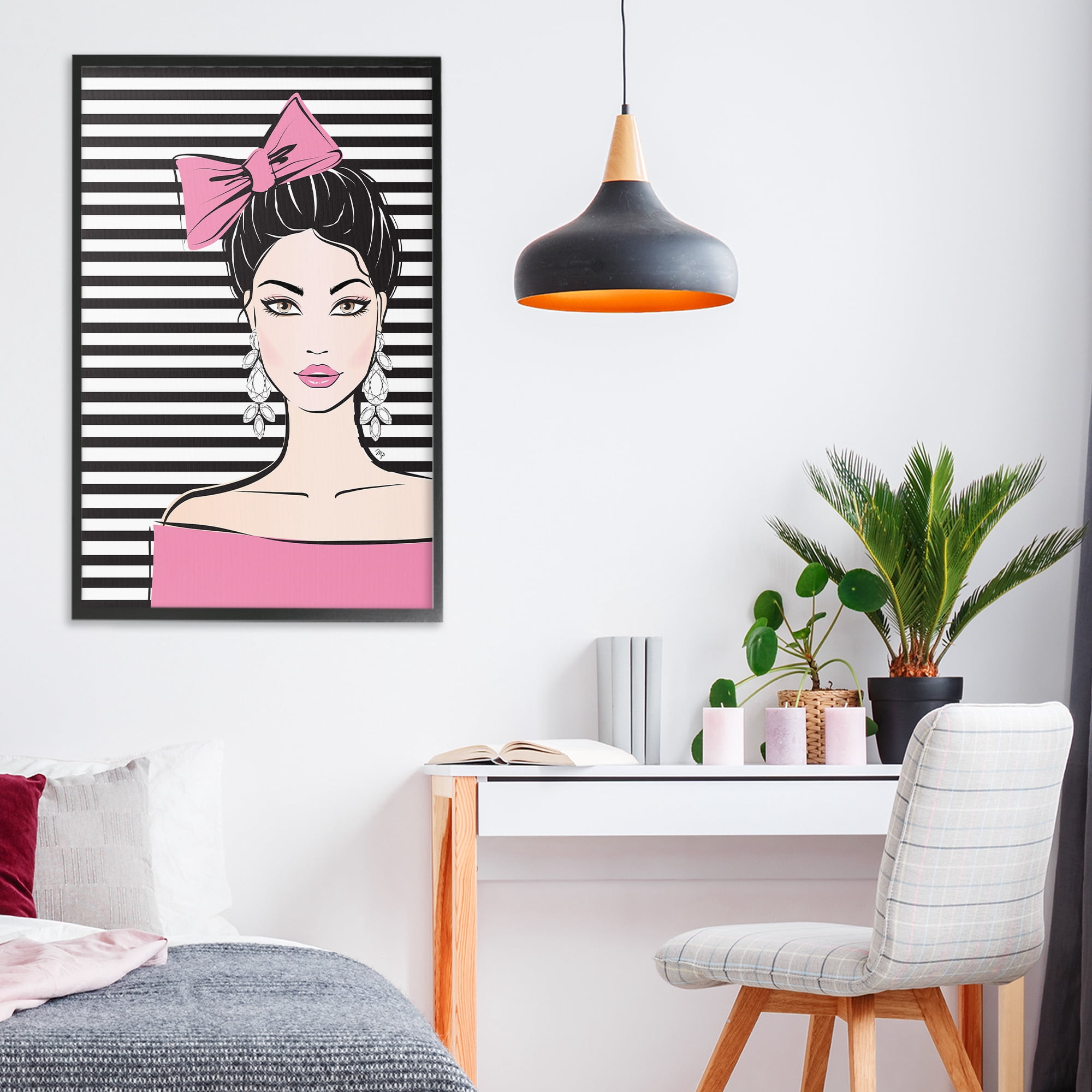 Stupell Industries Girl with Pink Bow & Earrings Black Framed Giclee Art, design by Martina Pavlova