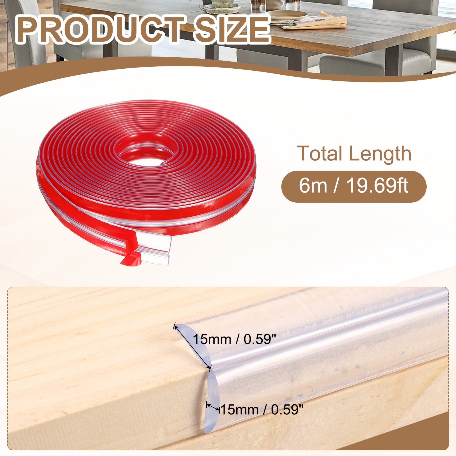 Edge Protector, 19.7ft (6M) x 0.6" (15MM) Clear Furniture Corner Guard Strong Adhesive Proofing Edge Safety Bumpers with 4 Corners Guards for Table Cabinets